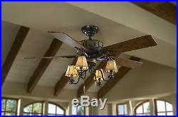 Rustic Cabin 52 Ceiling Fan + 4-Light Fixture Kit Cone Lamp Shade Country Lodge