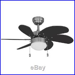 Satin Nickel 30 Ceiling Fan with Light Kit Black Blades #19-1487