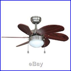 Satin Nickel 30 Ceiling Fan with Light Kit Cherry Blades #17-5487