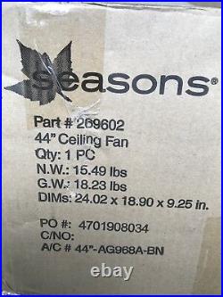 Seasons 44 Hugger-Mount Ceiling Fan Brushed Nickel Bowl Light Kit NEW IN BOX