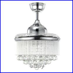 Silver Crystal Ceiling Fan Light Retractable Blades Chandelier Fan Light Kit 36