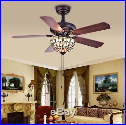 Small Ceiling Fan Tiffany Style Chandelier Light Kit Living Room Bedroom 42