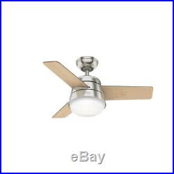 Small indoor ceiling fan with light kit and remote Hunter Finley nickel 91cm 36