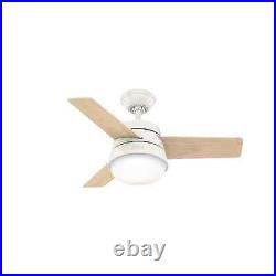 Small indoor ceiling fan with light kit and remote Hunter Finley white 91cm 36