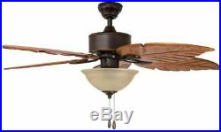 St Kitts Ceiling Fan 5 Palm-Leaf Blades Wood Oil Rubbed Bronze Outdoor Light Kit