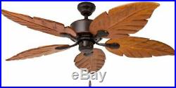 St Kitts Ceiling Fan 5 Palm-Leaf Blades Wood Oil Rubbed Bronze Outdoor Light Kit