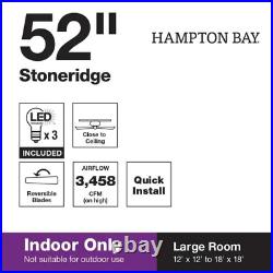 Stoneridge 52 In. Indoor LED Matte Black Hugger Ceiling Fan with Light Kit, 5 Re
