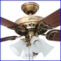 Studio series 52 in. Indoor antique brass ceiling fan with light kit hunter