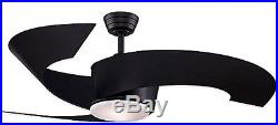 Torto Modern Curved 3 Blade Design Ceiling Fan in Black with Light Kit and