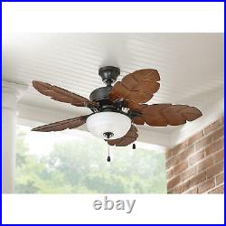 Tropical Style Indoor Outdoor Ceiling Fan 44-In. Palm Leaf Blades Bowl Light Kit