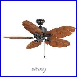 Tropical Style Indoor Outdoor Ceiling Fan 44-In. Palm Leaf Blades Bowl Light Kit