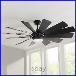 Trudeau 60 in. Led indoor matte black ceiling fan with light kit and remote co