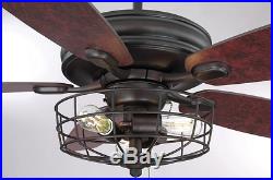 Unique 52 Rustic Wood Ceiling Fan Wire Basket Light Kit Industrial Cage Lantern