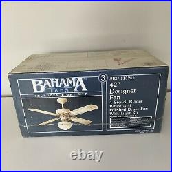 Vintage Bahama 42 Designer Fan White Polished Brass 4 Blades With Light Kit! NEW
