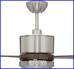 Vision Ceiling Fan with Teak and Light Kit 52 in. Brushed Steel Monte Carlo