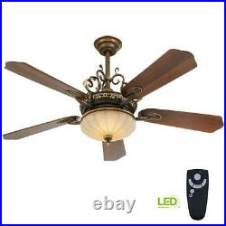 Walnut Ceiling Fan Light Kit Remote Control 52-Inch LED Indoor