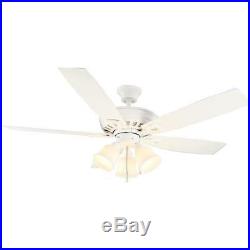 White Ceiling Fan 52 in Indoor Outdoor Matte Shatter Resistant Shades Light Kit