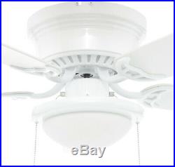 White Ceiling Fan with Light Kit Hugger 52 IN Indoor LED 5 Blades Flush Mount