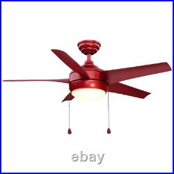 Windward 44 in. LED Red Ceiling Fan Modern with Light Kit Pull chain Small Room