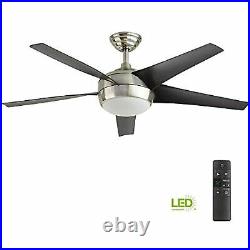 Windward IV 52 in. LED Indoor Brushed Nickel Ceiling Fan with Light Kit and