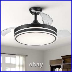 YUHAO 42 in. Indoor Matte Black Retractable Blades Ceiling Fan with Light Kit